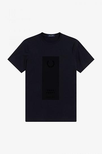 Navy Fred Perry Block Print Men's T Shirts | PH 1629NWYB